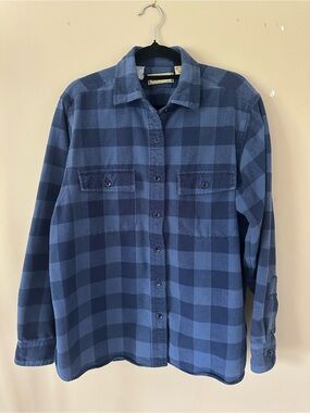 Vintage LL Bean Flannel Heavyweight Cotton Blue Plaid Button-Down Shirt Medium